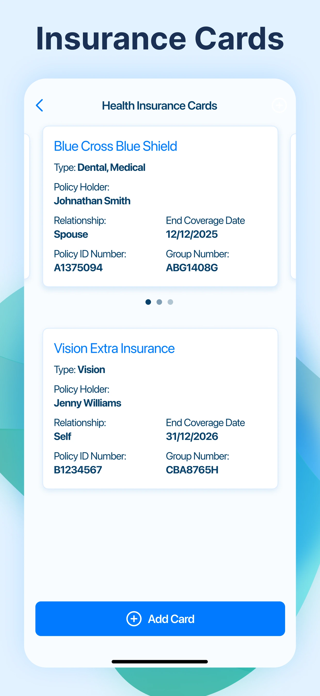 Goals of Care screen of the Kaam Care mobile app