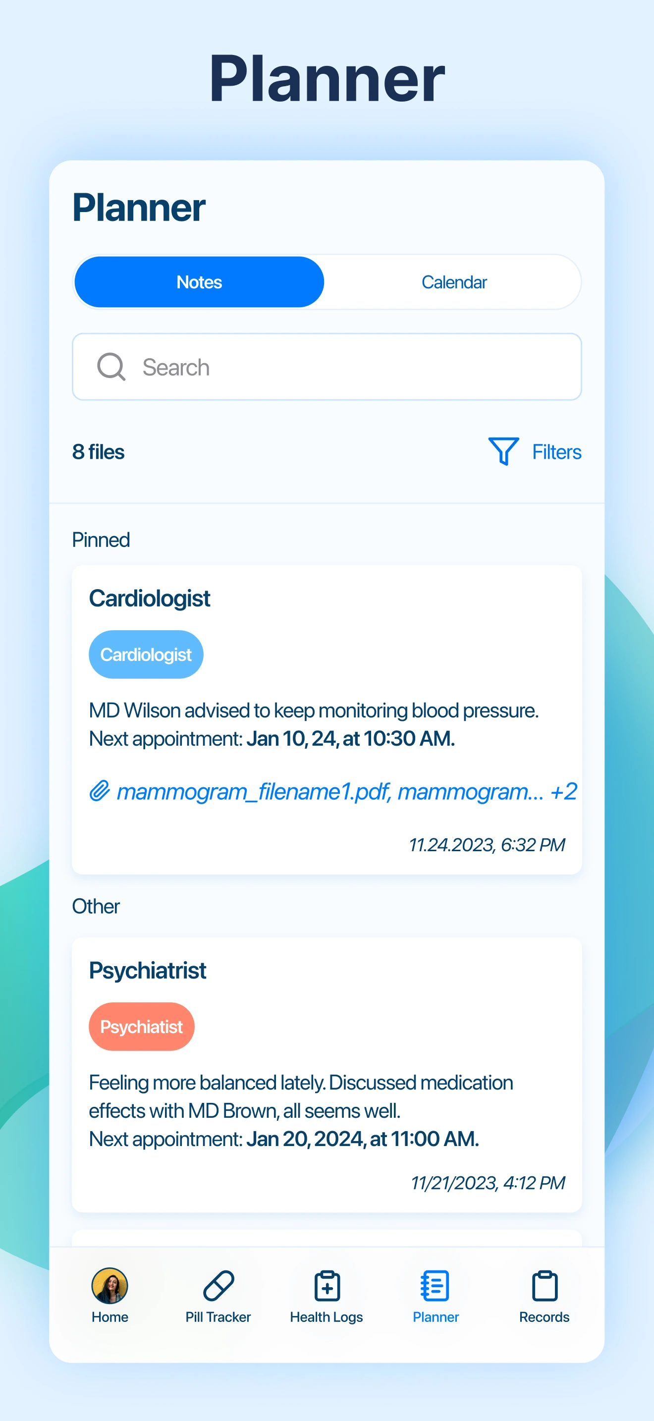 Outside Records screen of the Kaam Care mobile app