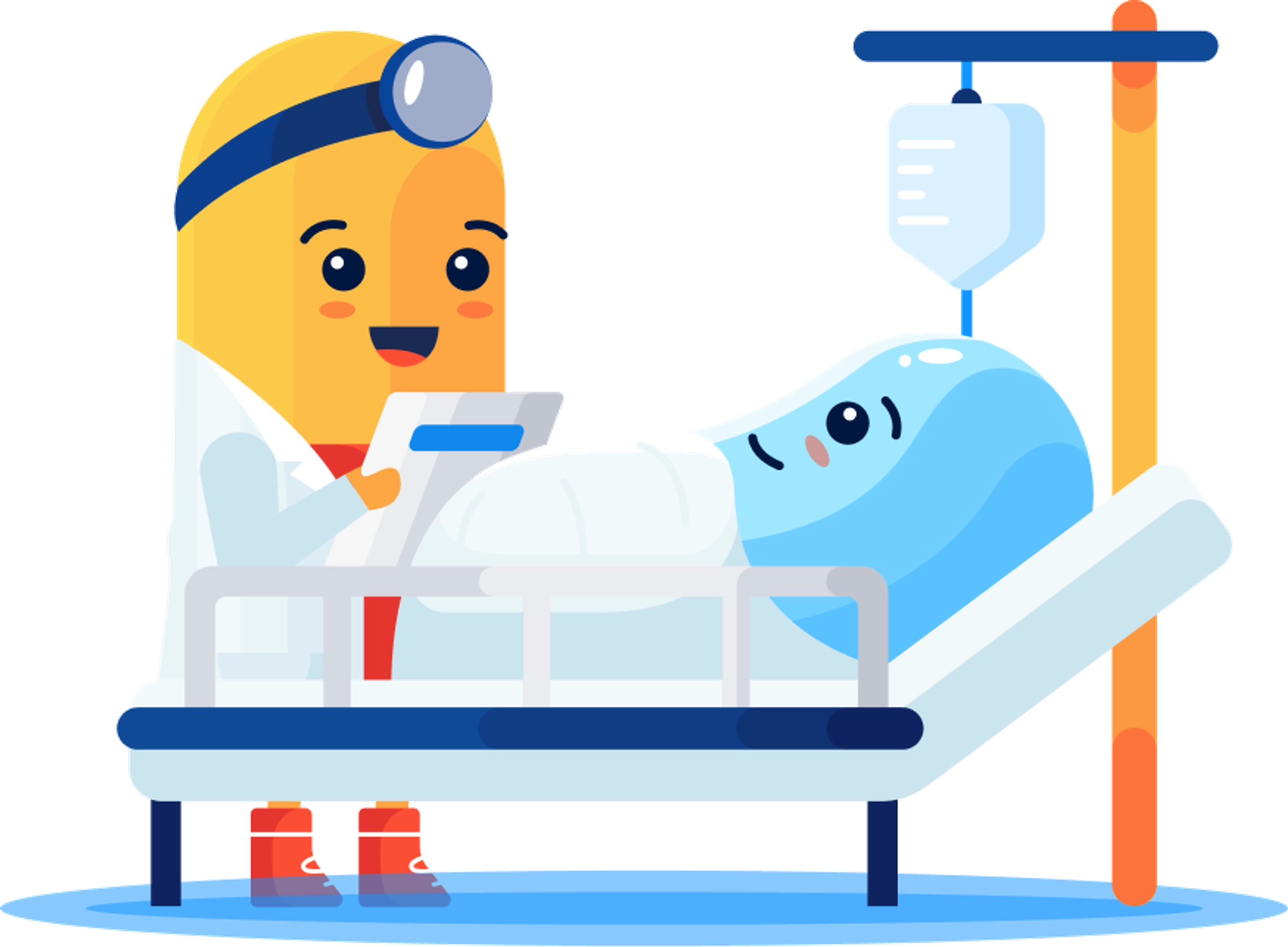 A Kaam Care doctor attending to a patient resting in a hospital bed